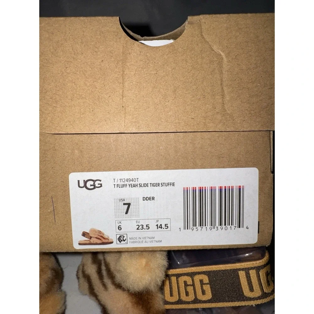 UGG‎ Fluff Yeah Slides Toddler Tiger Stuffie Orange/Black Slipper Slide Size 7